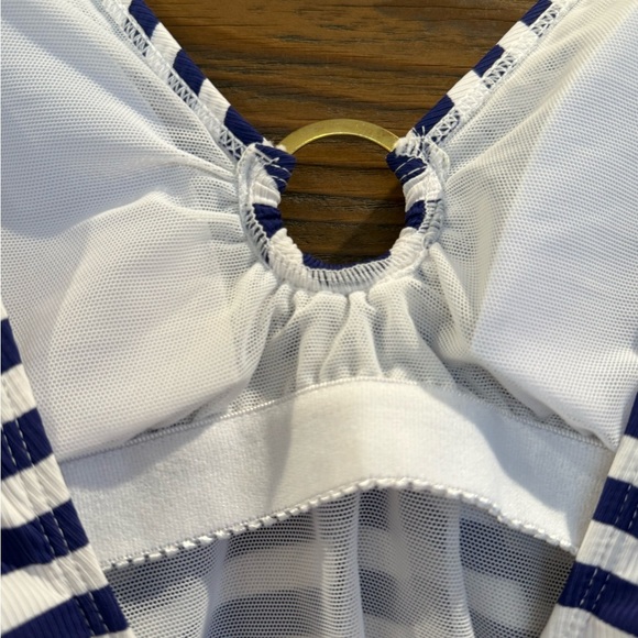 Jones New York Navy and White Striped One Piece Swimsuit with Gold Detail NEW - Picture 5 of 7